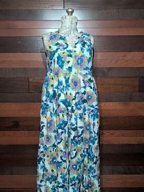 Sonoma Teal, Purple & Yellow Floral Maxi Dress